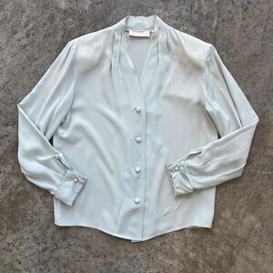 Barrie Pace LTD Vintage 100% Silk Blouse Mint Long Sleeve Button Down Womens 8